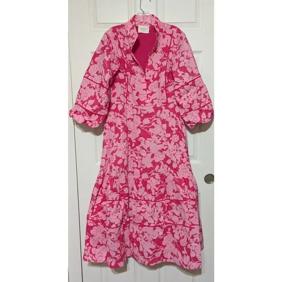 Hyacinth House  Pink Textured Floral Hillsborough Midi Dress Women's Size M