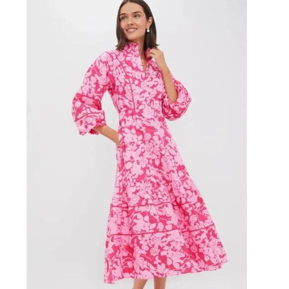 Hyacinth House  Pink Textured Floral Hillsborough Midi Dress Women's Size M