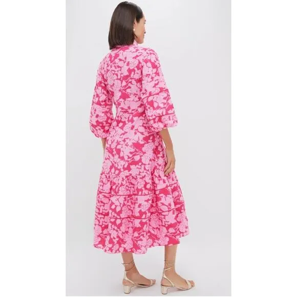 Hyacinth House  Pink Textured Floral Hillsborough Midi Dress Women's Size M