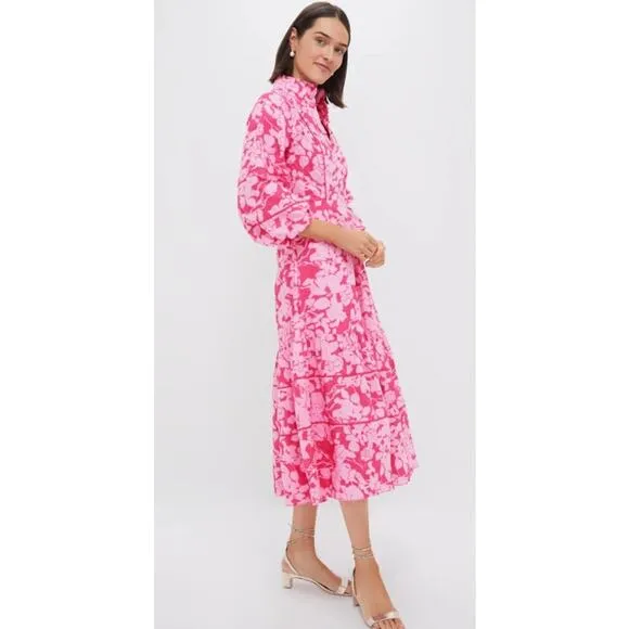 Hyacinth House  Pink Textured Floral Hillsborough Midi Dress Women's Size M