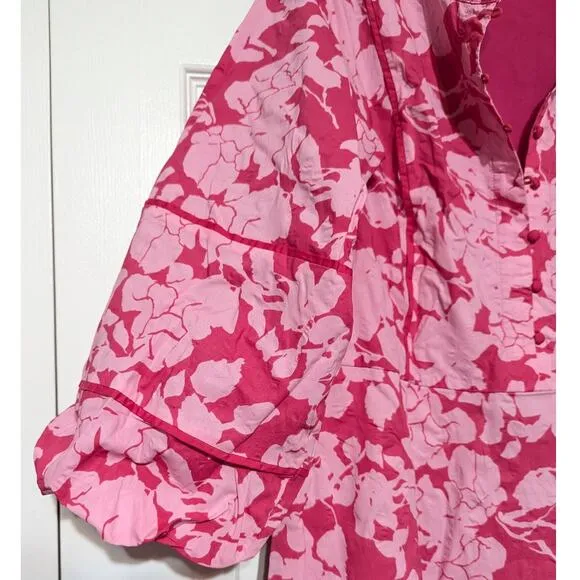 Hyacinth House  Pink Textured Floral Hillsborough Midi Dress Women's Size M