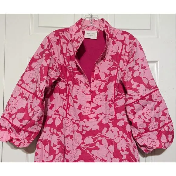 Hyacinth House  Pink Textured Floral Hillsborough Midi Dress Women's Size M