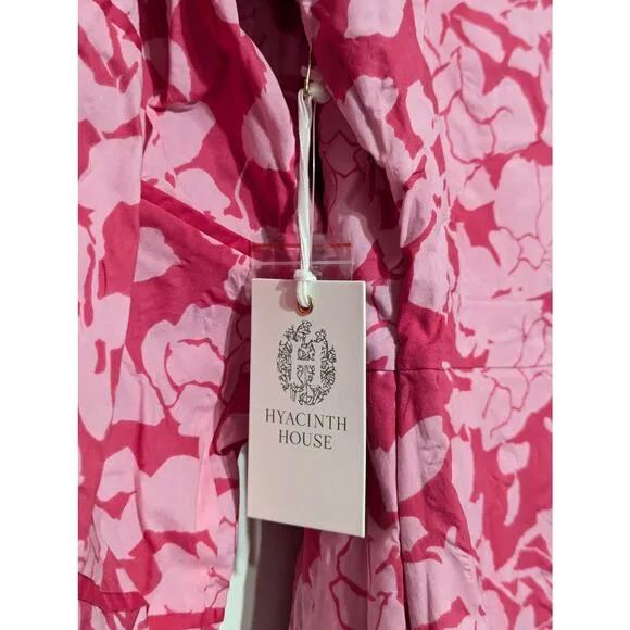 Hyacinth House  Pink Textured Floral Hillsborough Midi Dress Women's Size M