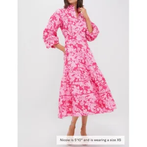 HYACINTH HOUSE Pink Textured Floral Hillsborough Midi Dress