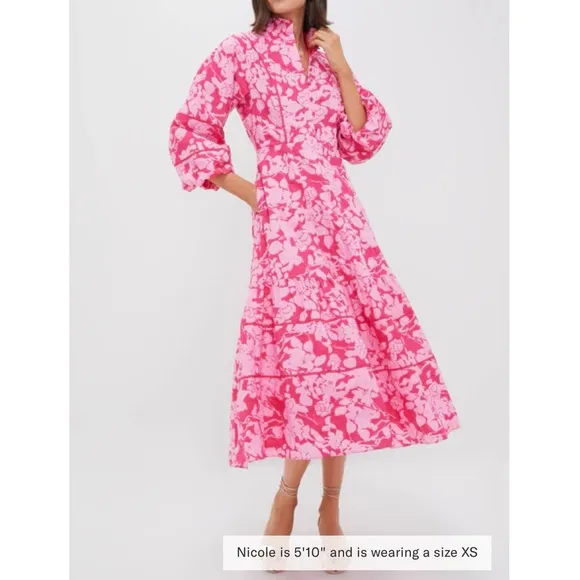 HYACINTH HOUSE Pink Textured Floral Hillsborough Midi Dress