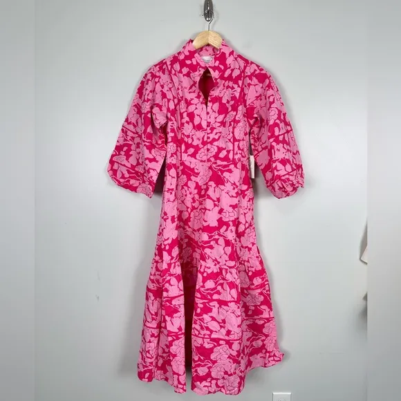 HYACINTH HOUSE Pink Textured Floral Hillsborough Midi Dress