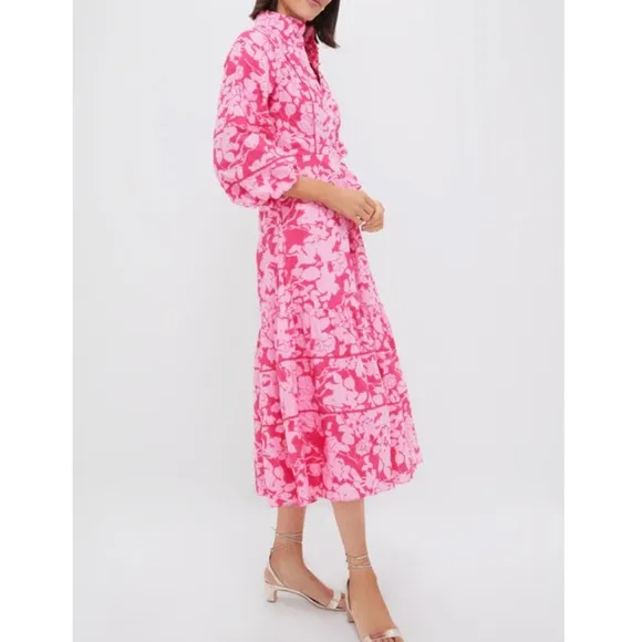 HYACINTH HOUSE Pink Textured Floral Hillsborough Midi Dress