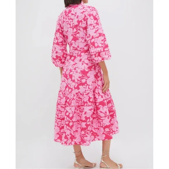 HYACINTH HOUSE Pink Textured Floral Hillsborough Midi Dress