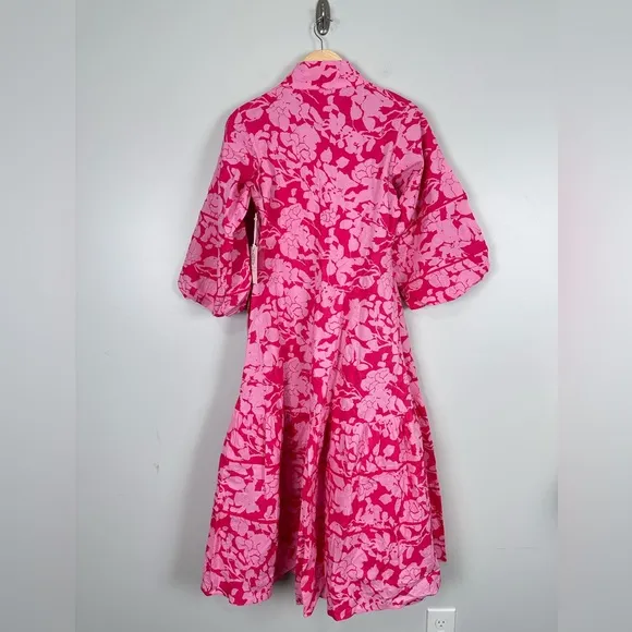 HYACINTH HOUSE Pink Textured Floral Hillsborough Midi Dress