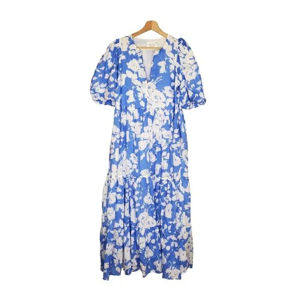 Hyacinth House Tuckernuck Cisco Maxi Dress Blue White Floral Size Small