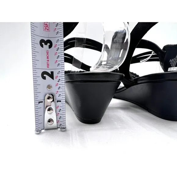 IMPO WOMENS 'GATRINA' EMBELLISH BLACK STRETCH WEDGE SANDALS SIZE 10M NEW