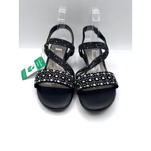 IMPO WOMENS 'GATRINA' EMBELLISH BLACK STRETCH WEDGE SANDALS SIZE 10M NEW