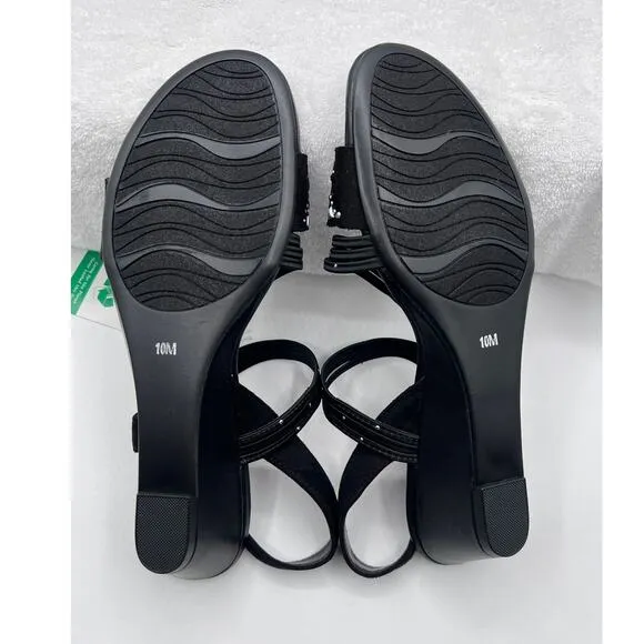 IMPO WOMENS 'GATRINA' EMBELLISH BLACK STRETCH WEDGE SANDALS SIZE 10M NEW