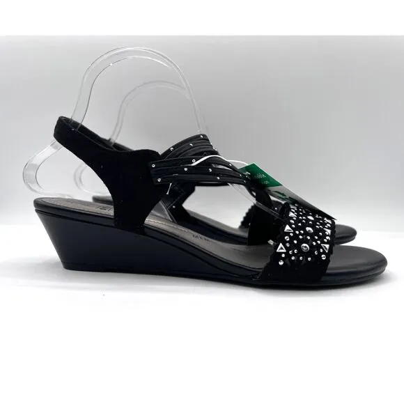 IMPO WOMENS 'GATRINA' EMBELLISH BLACK STRETCH WEDGE SANDALS SIZE 10M NEW