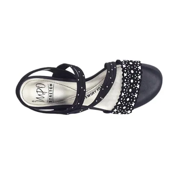 IMPO WOMENS 'GATRINA' EMBELLISH BLACK STRETCH WEDGE SANDALS SIZE 10M NEW