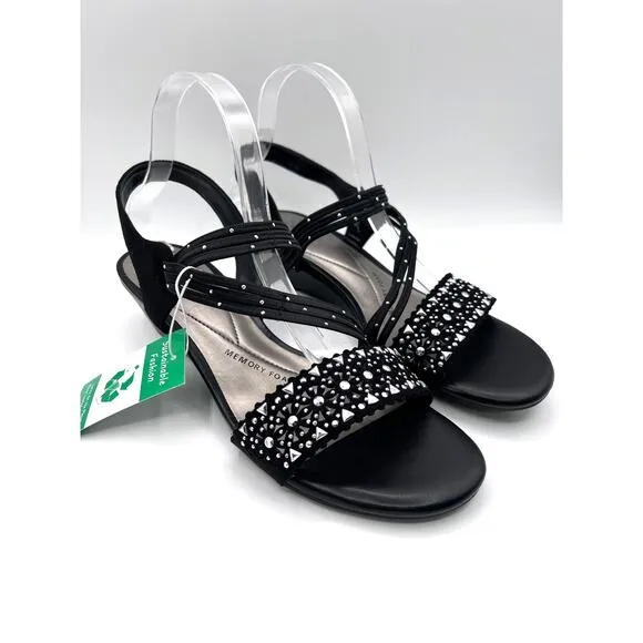 IMPO WOMENS 'GATRINA' EMBELLISH BLACK STRETCH WEDGE SANDALS SIZE 10M NEW