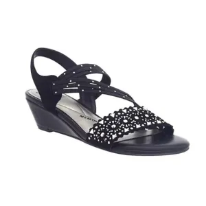 IMPO WOMENS 'GATRINA' EMBELLISH BLACK STRETCH WEDGE SANDALS SIZE 10M NEW