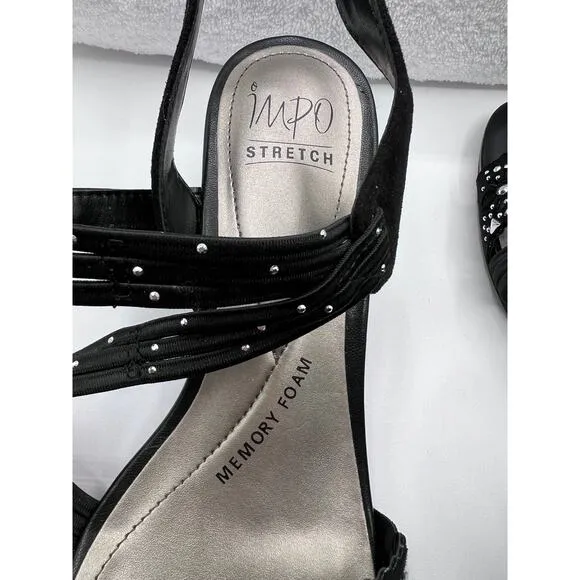IMPO WOMENS 'GATRINA' EMBELLISH BLACK STRETCH WEDGE SANDALS SIZE 10M NEW