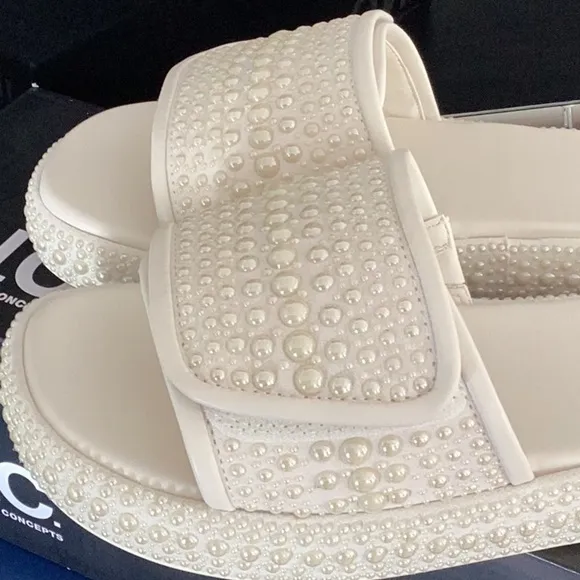 I.N.C. Women’s Rayley Platform Slip On Pool Slides Pearl Embellished 8 New W Box