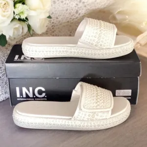 I.N.C. Women’s Rayley Platform Slip On Pool Slides Pearl Embellished 8 New W Box