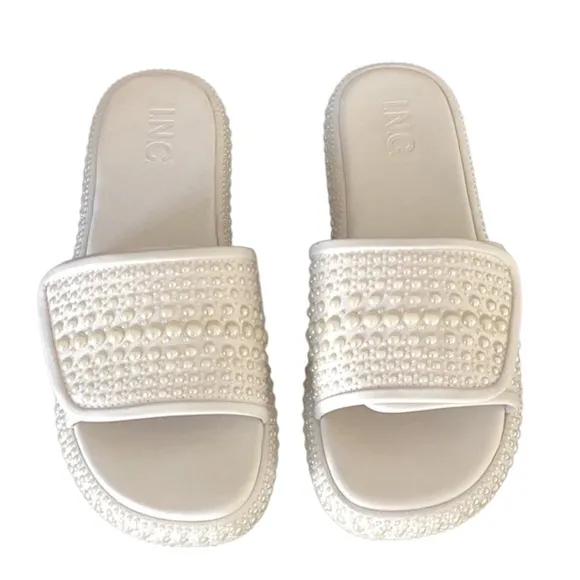 I.N.C. Women’s Rayley Platform Slip On Pool Slides Pearl Embellished 8 New W Box