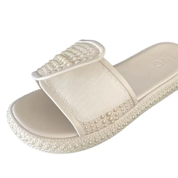 I.N.C. Women’s Rayley Platform Slip On Pool Slides Pearl Embellished 8 New W Box