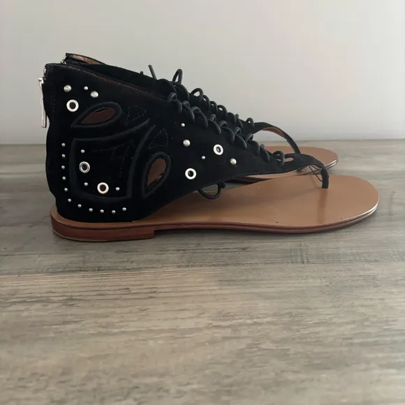 IRO Womens Shoe Black Leather Lace Up Studded Gladiator Sandals size 40 US 9 New