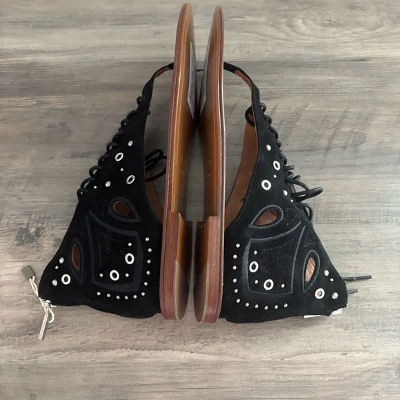 IRO Womens Shoe Black Leather Lace Up Studded Gladiator Sandals size 40 US 9 New