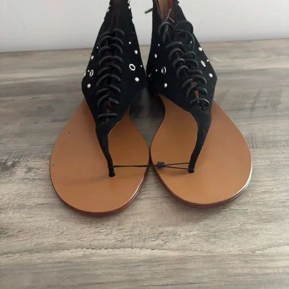 IRO Womens Shoe Black Leather Lace Up Studded Gladiator Sandals size 40 US 9 New