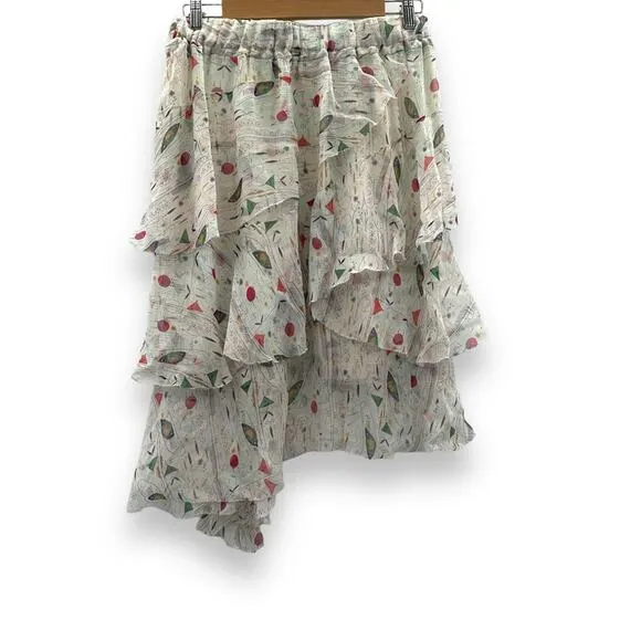 Isabel Marant Jeezon Gathered Asymmetrical Printed Silk‎ Skirt in Erell Sz 42