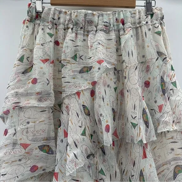 Isabel Marant Jeezon Gathered Asymmetrical Printed Silk‎ Skirt in Erell Sz 42