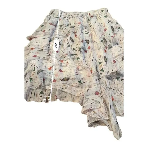 Isabel Marant Jeezon Gathered Asymmetrical Printed Silk‎ Skirt in Erell Sz 42