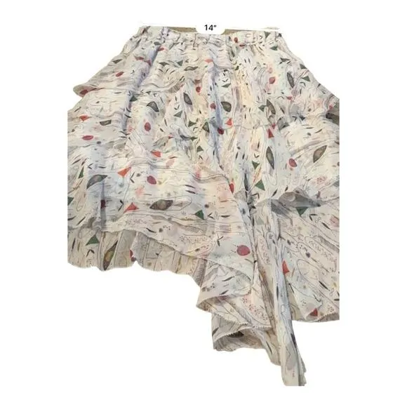 Isabel Marant Jeezon Gathered Asymmetrical Printed Silk‎ Skirt in Erell Sz 42