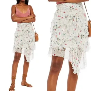 Isabel Marant Jeezon Gathered Asymmetrical Printed Silk‎ Skirt in Erell Sz 42