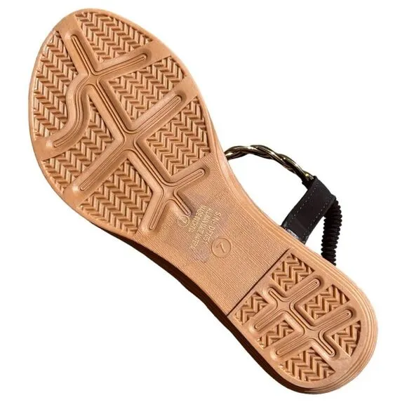 Italina Fuzzy Black Daisy Floral Rhinestone Gold Woven Sandals