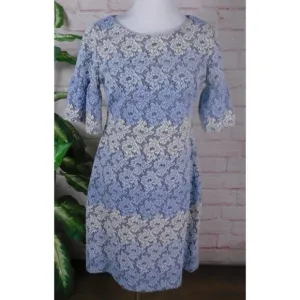 Ivanka Trump Blue Floral Lace Dress Cottagecore Chic Medium