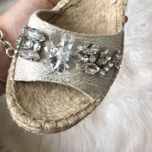 Ivanka Trump Dixi Embellished Espadrille Wedge Sandals Rhinestones