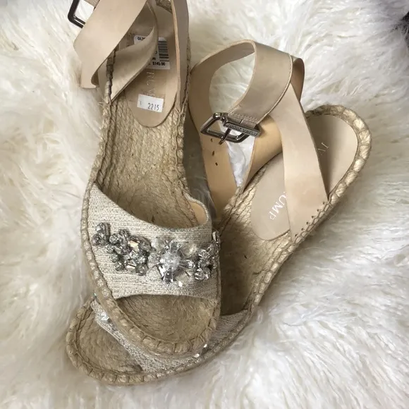 Ivanka Trump Dixi Embellished Espadrille Wedge Sandals Rhinestones