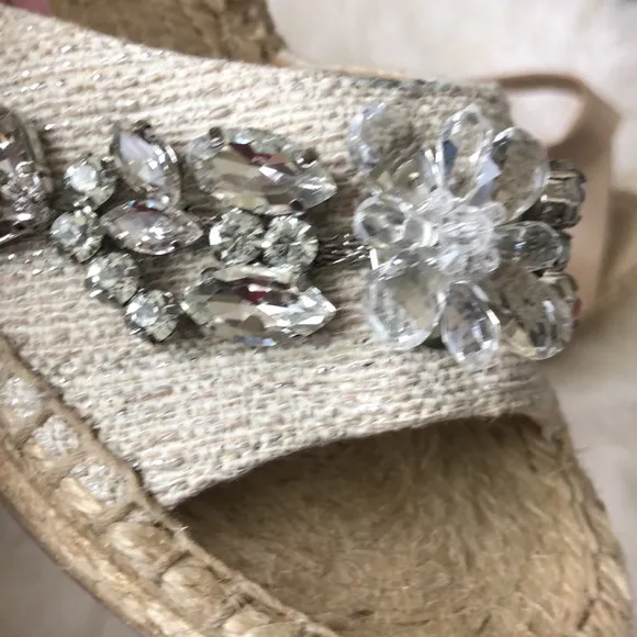 Ivanka Trump Dixi Embellished Espadrille Wedge Sandals Rhinestones