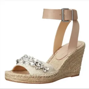 Ivanka Trump Dixi Embellished Espadrille Wedge Sandals Rhinestones