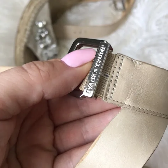 Ivanka Trump Dixi Embellished Espadrille Wedge Sandals Rhinestones