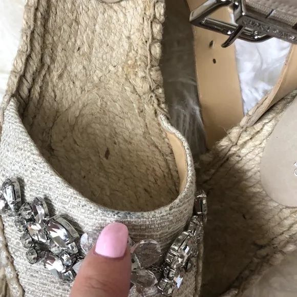 Ivanka Trump Dixi Embellished Espadrille Wedge Sandals Rhinestones