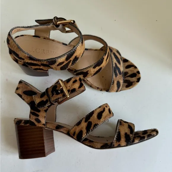 J. Crew Animal Print Sandals Heels Block Size 6
