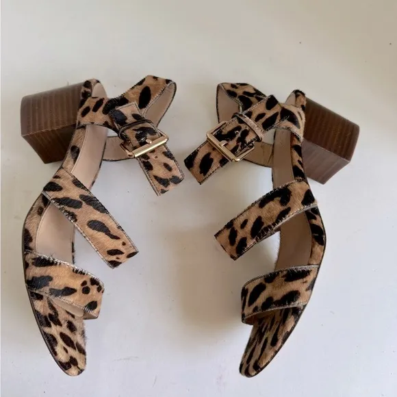 J. Crew Animal Print Sandals Heels Block Size 6