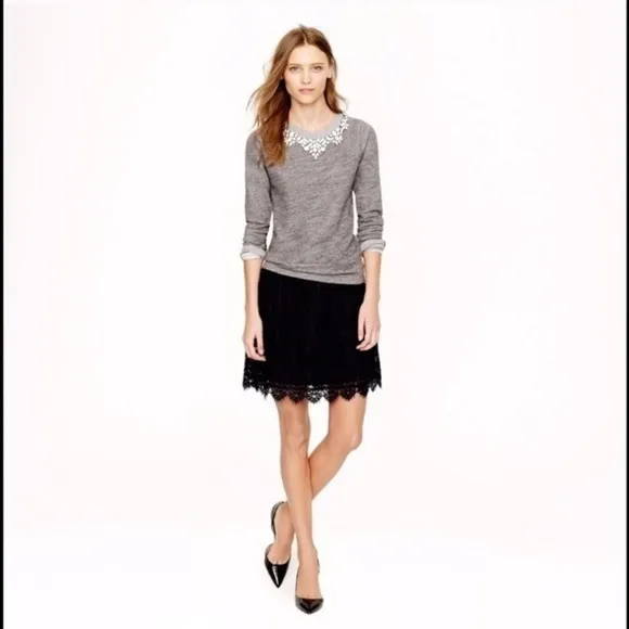 J Crew black label dark blue scalloped lace skirt.