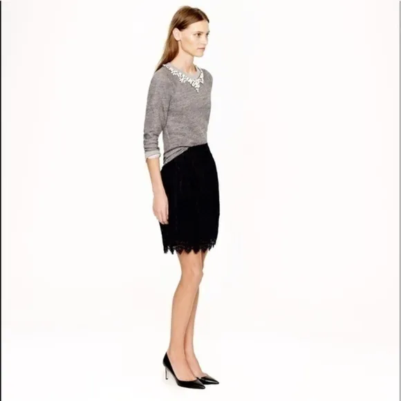J Crew black label dark blue scalloped lace skirt.
