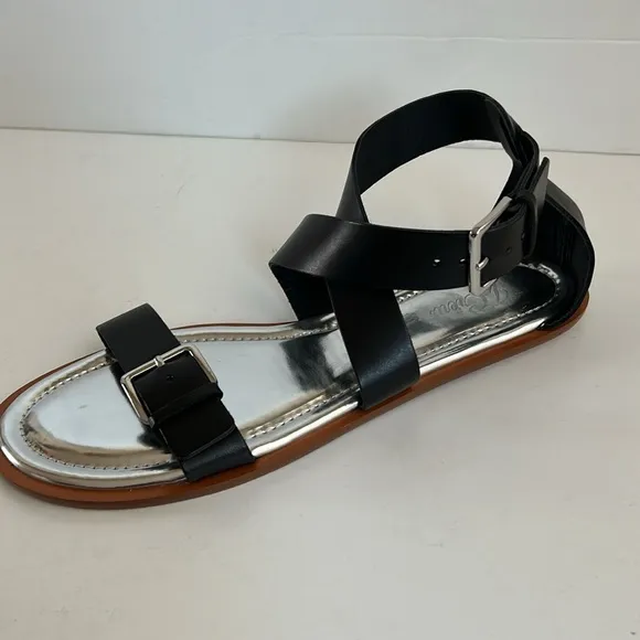J. Crew black Sorrento Made in Italy strappy sandals silver buckle ankle strap