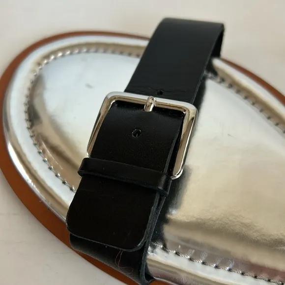 J. Crew black Sorrento Made in Italy strappy sandals silver buckle ankle strap