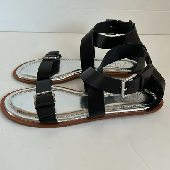J. Crew black Sorrento Made in Italy strappy sandals silver buckle ankle strap