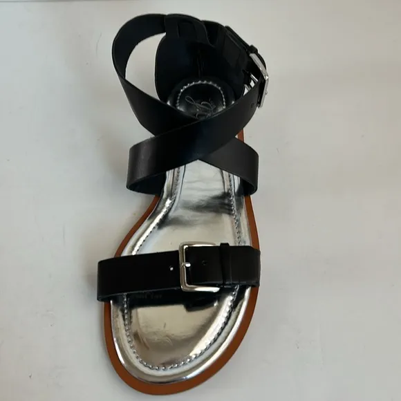 J. Crew black Sorrento Made in Italy strappy sandals silver buckle ankle strap